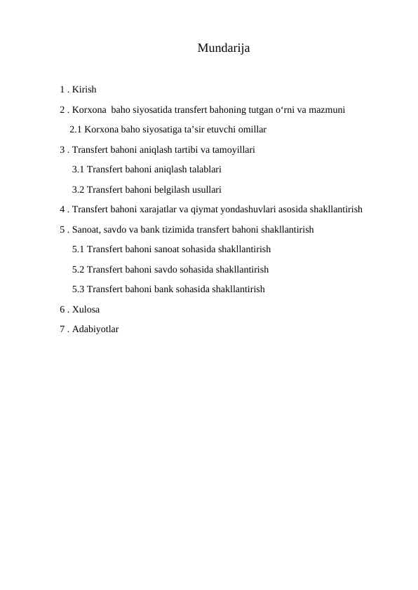 Kurs ishi: Baho siyosati