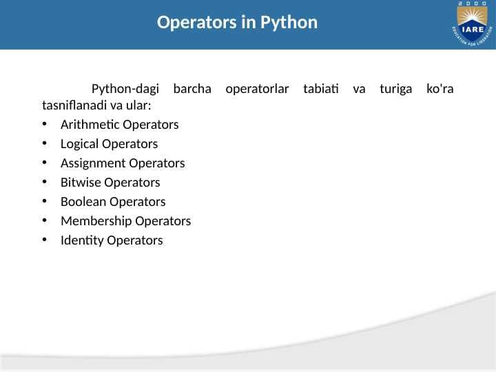 operators in python
