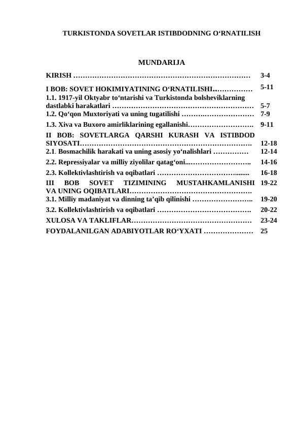 TURKISTONDA SOVETLAR ISTIBDODNING OʻRNATILISH