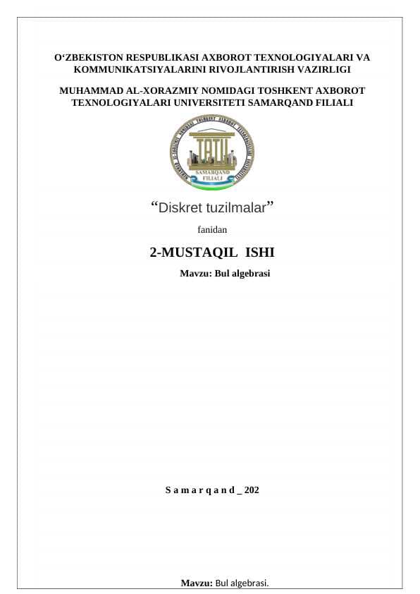 Diskret tuzilmalar Bul algebrasi