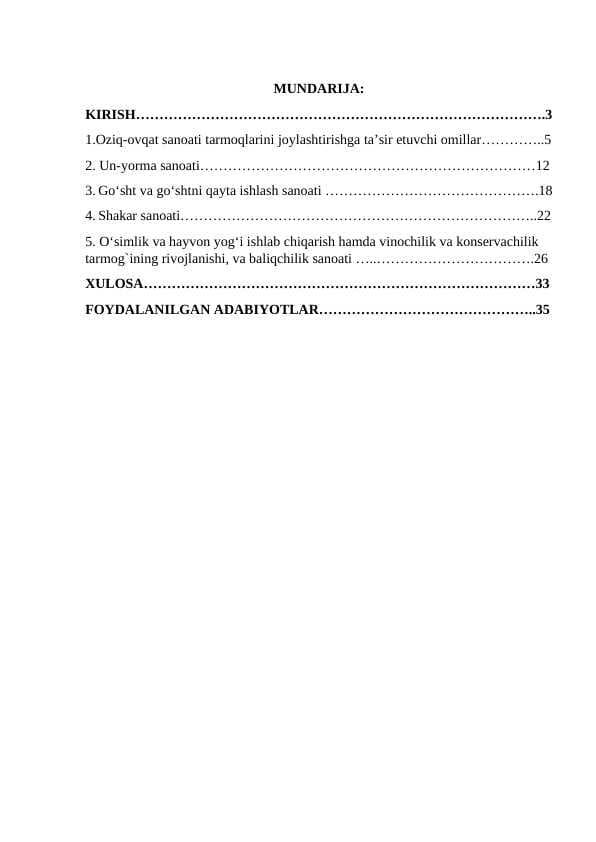 O`zbekistonning oziq-ovqat sanoati tarmoqlar geografiyasi
