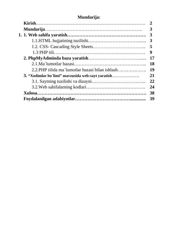 kurs ishi php xodimlar bo`limi