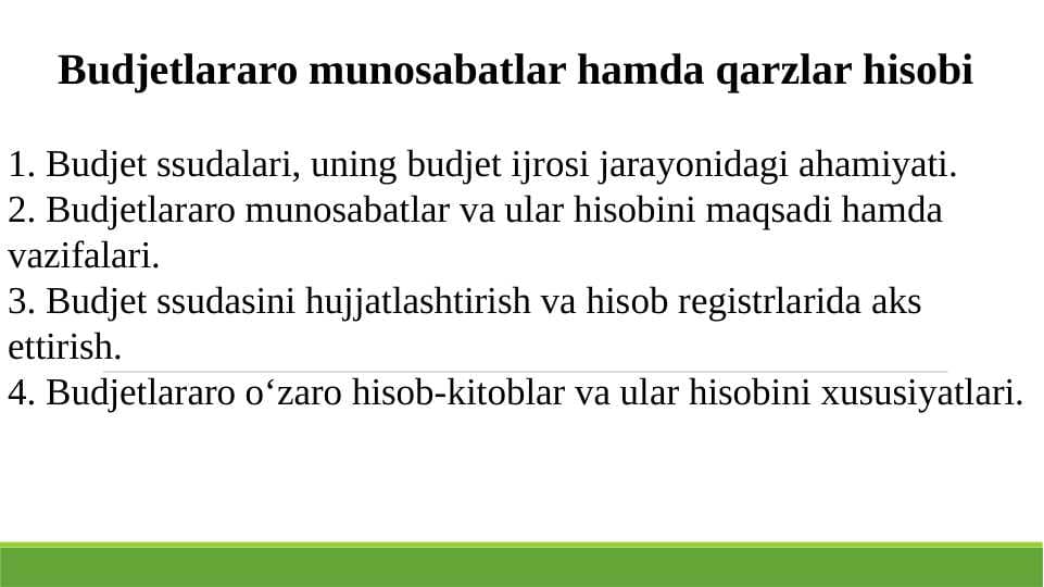 Budjetlararo munosabatlar hamda qarzlar hisobi