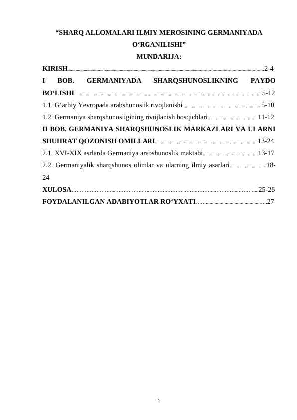 SHARQ ALLOMALARI ILMIY MEROSINING GERMANIYADA O‘RGANILISHI