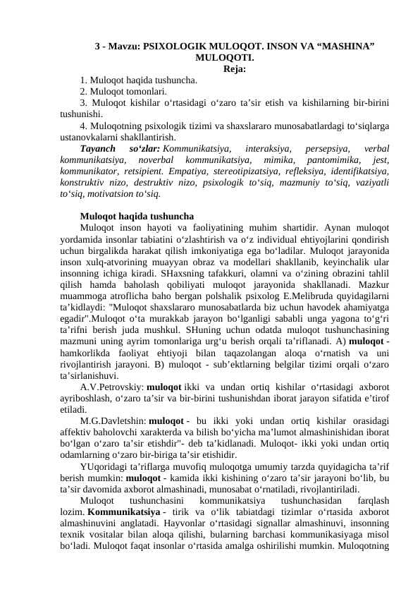 : PSIXOLOGIK MULOQOT. INSON VA “MASHINA” MULOQOTI.