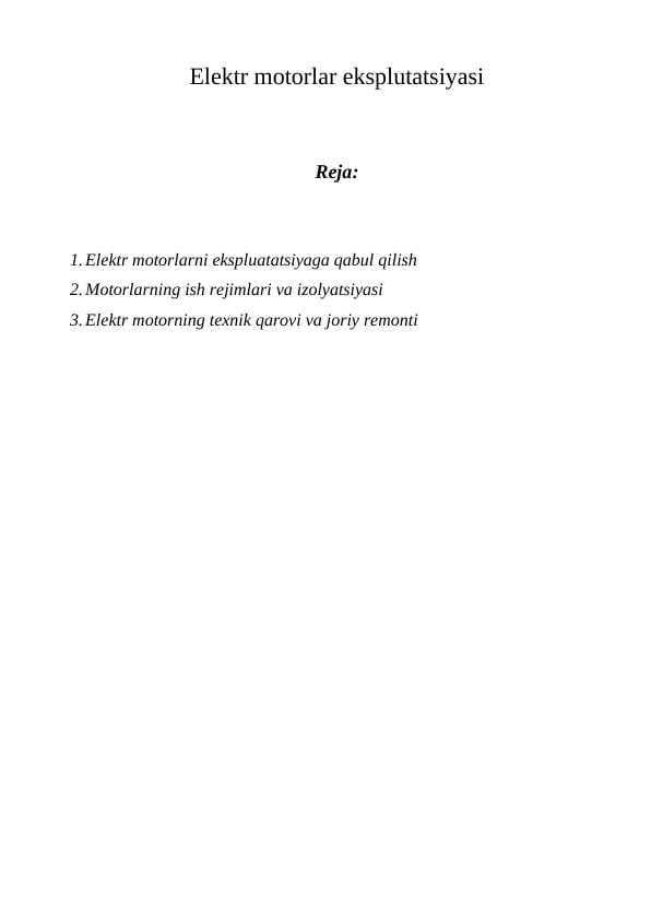 Elеktr mоtоrlаr eksplutаtsiyasi