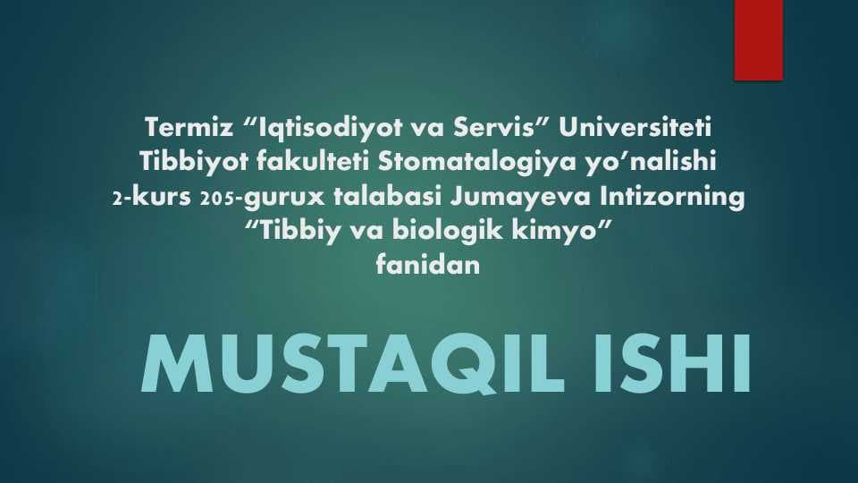 Tibbiy kimyo .Parenteral ovqatlantirish.