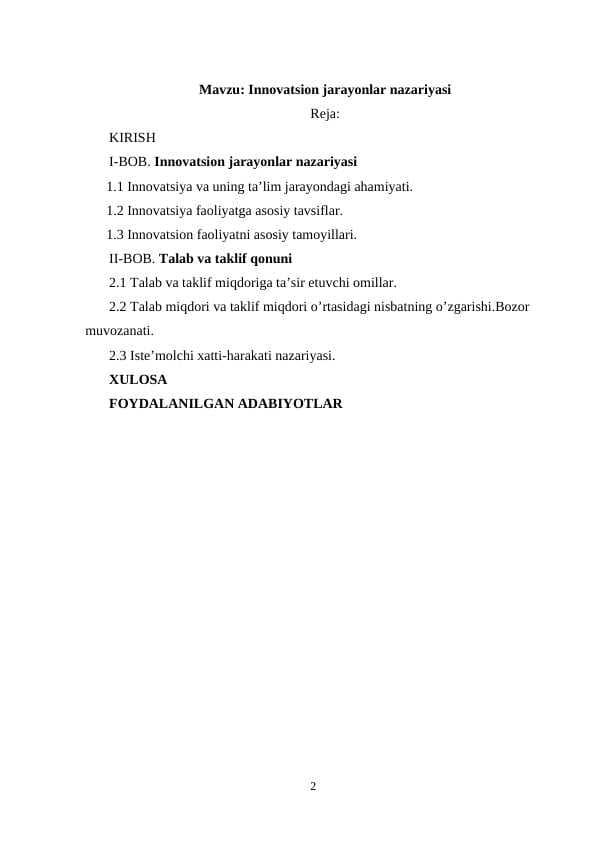 Innovatsion jarayonlar nazariyasi