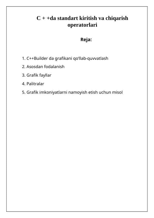 C + +da standart kiritish va chiqarish operatorlari