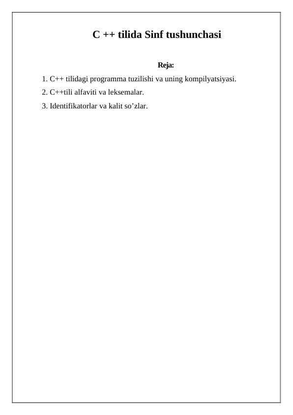 C ++ tilida Sinf tushunchasi