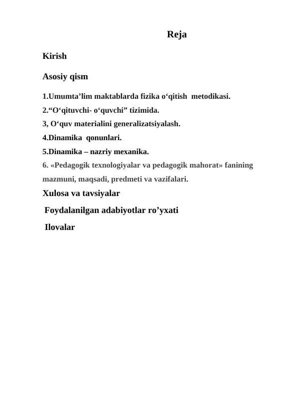 DINAMIKA  QONUNLARI