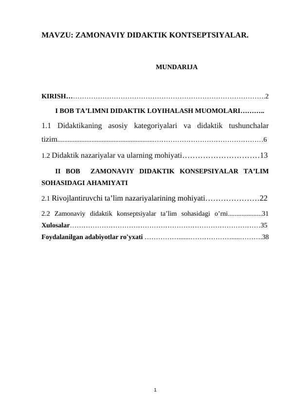 ZAMONAVIY DIDAKTIK KONTSEPTSIYALAR