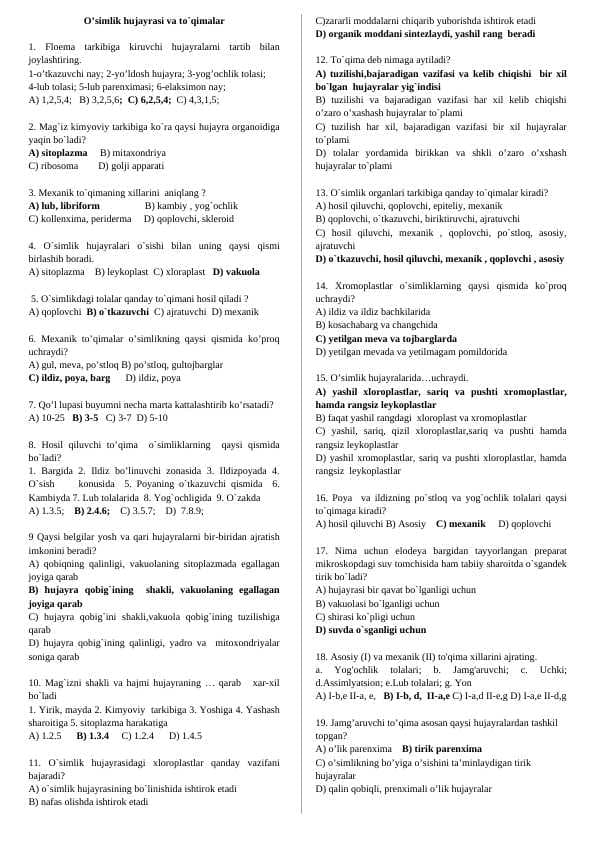 O’simlik hujayrasi va to`qimalar