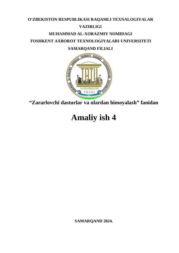 Zararlovchi dasturlar va ulardan himoyalash(Tizim auditi uchun tizim vositasini ishlab chiqish.)