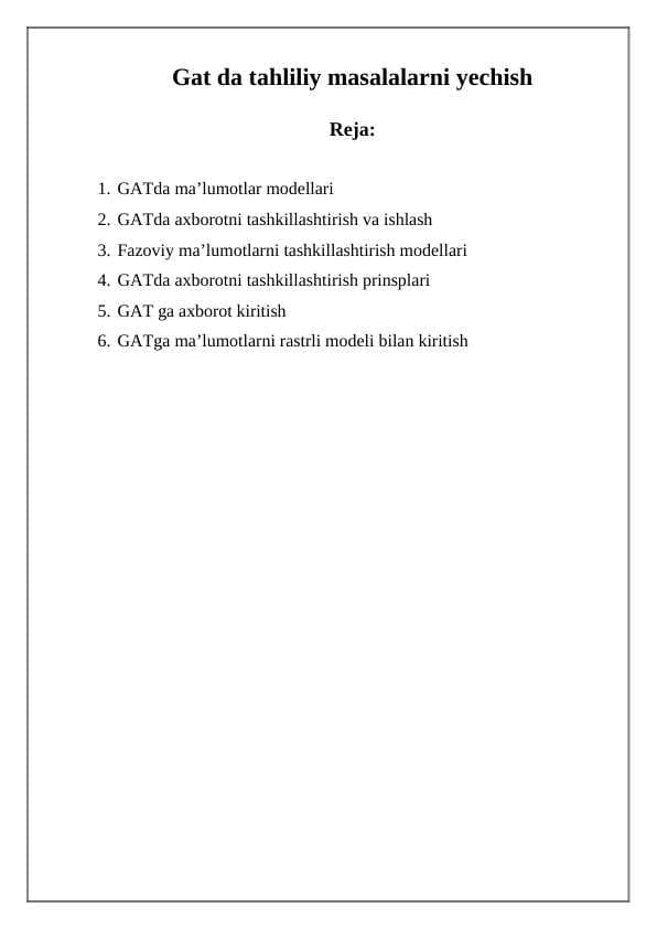 Gat da tahliliy masalalarni yechish