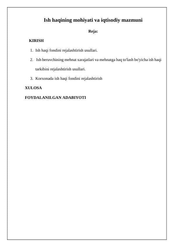 Ish haqining mohiyati va iqtisodiy mazmuni