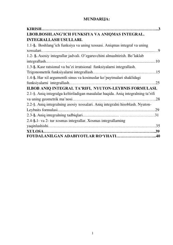 ANIQ INTEGRAL TATBIQLARI