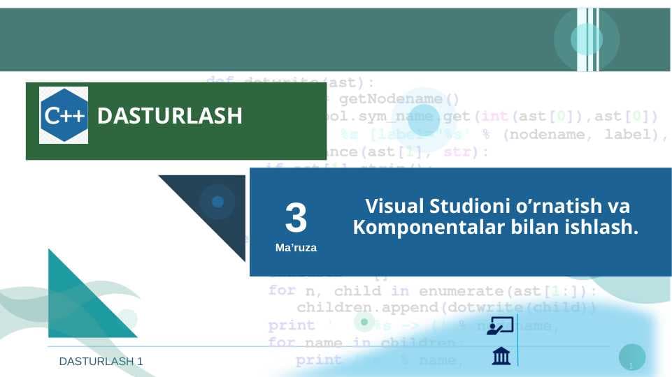 Visual Studioni o’rnatish va Komponentalar bilan ishlash.