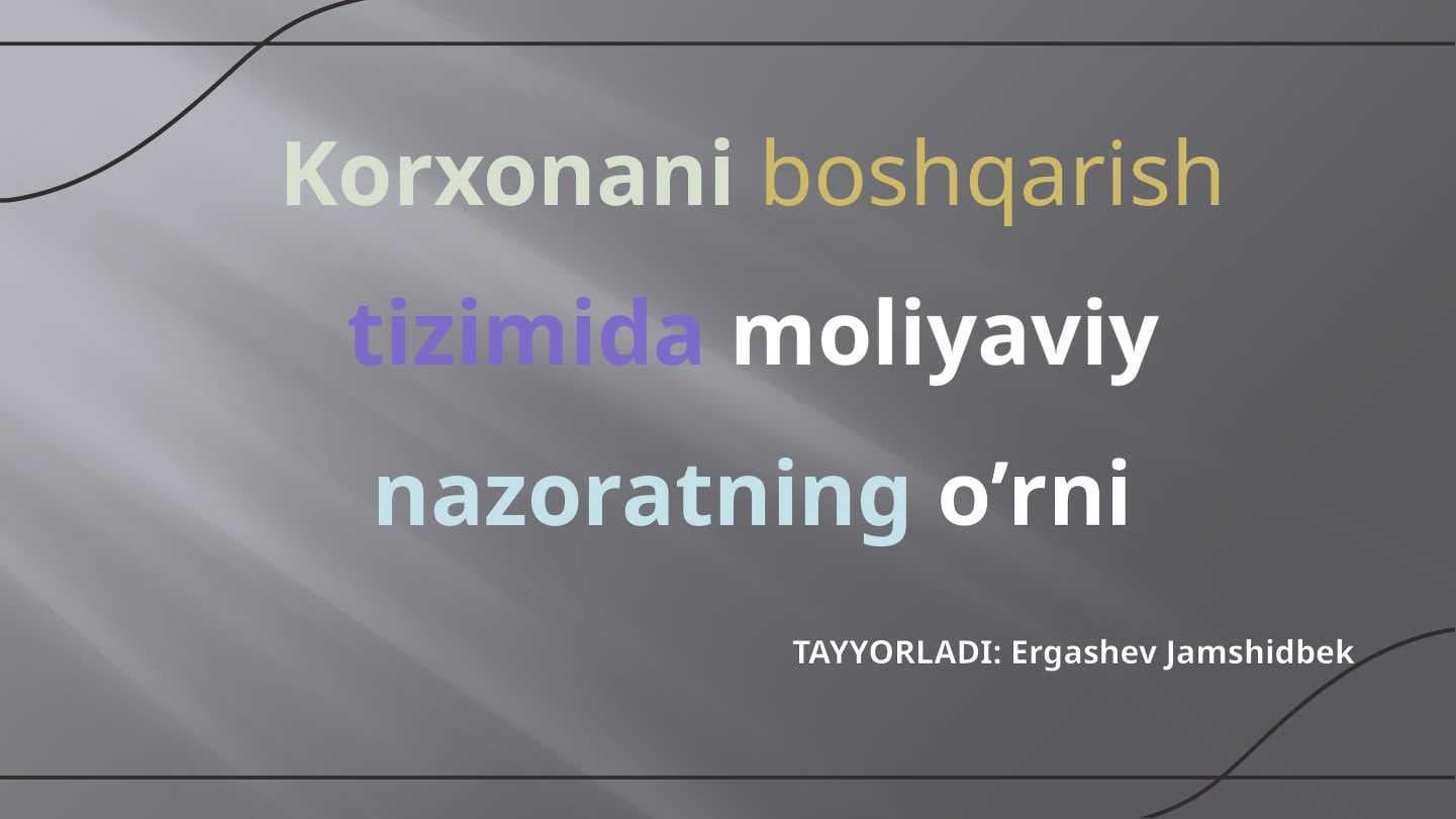 Korxonani boshqarish tizimida moliyaviy nazoratning oʻrni