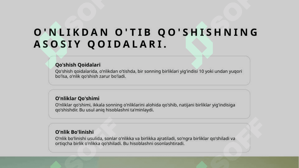 O'nlikdan o'tib qo'shish va yuzlikdan o'tib qo'shish