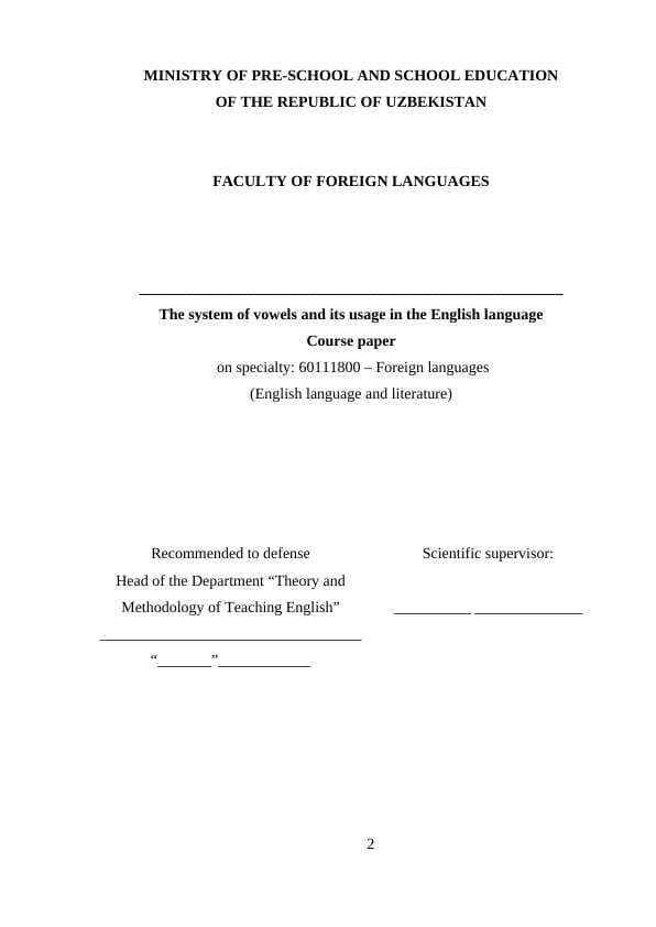 The system of vowels and its usage in the English language