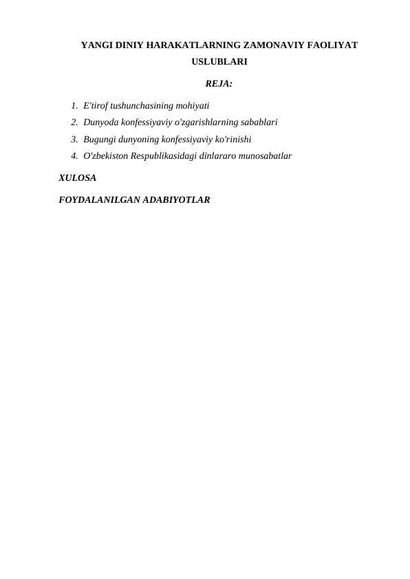 YANGI DINIY HARAKATLARNING ZAMONAVIY FAOLIYAT USLUBLARI