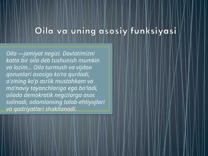Oila va uning asosiy funksiyasi