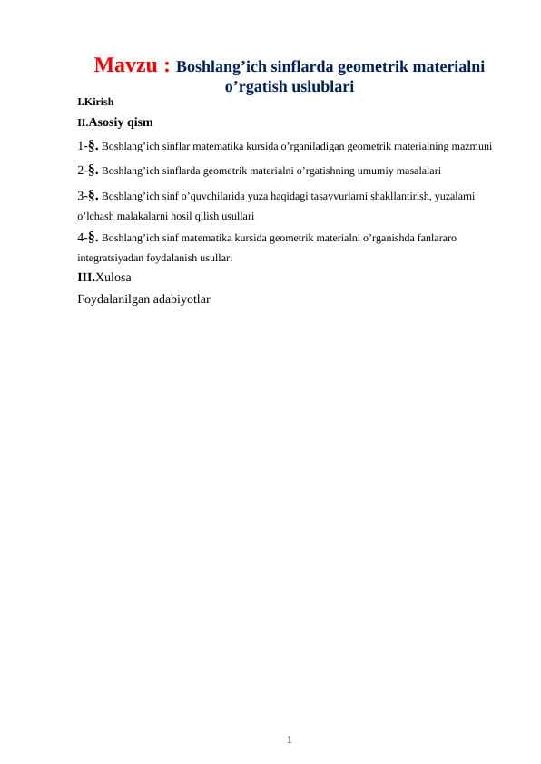 Boshlang’ich sinflarda geometrik materialni o’rgatish uslublari
