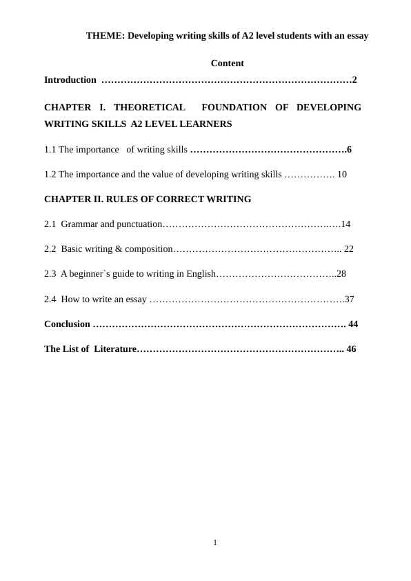 Developing writing skills of A2 level students with an essay