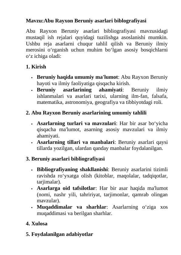 Abu Rayhon Beruniy asarlari biblografiyasi