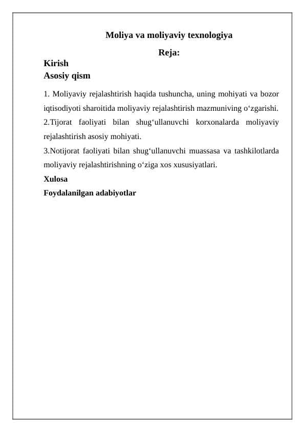 Moliya va moliyaviy texnologiya