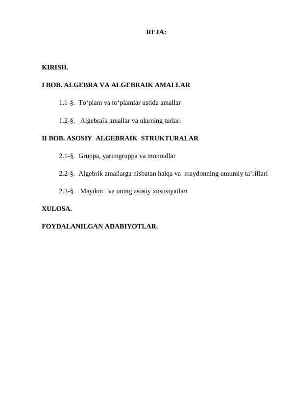 Algebra va algebraik sistemalar