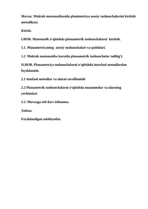 Akademik litseylarda matematika o'qitishda interfaol metodlardan foydalanish