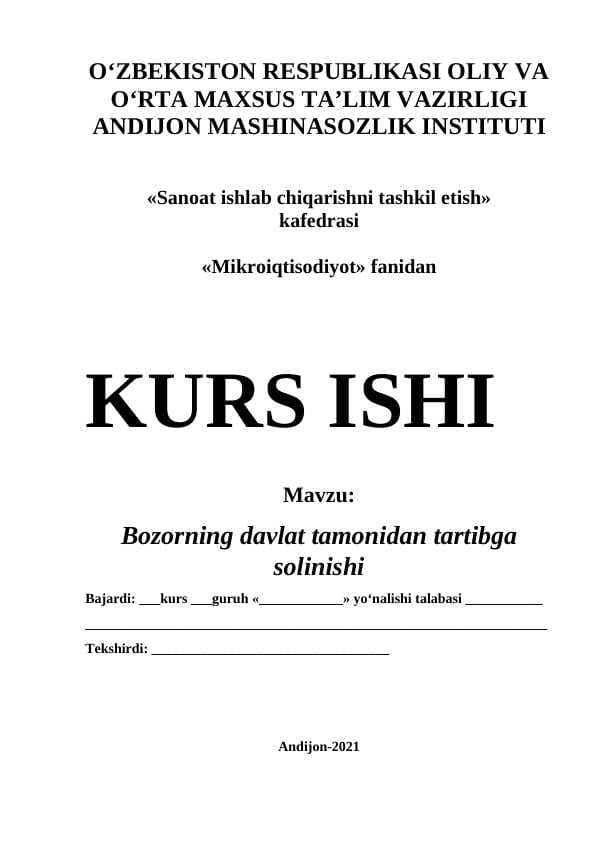 Bozorning davlat tamonidan tartibga solinishi