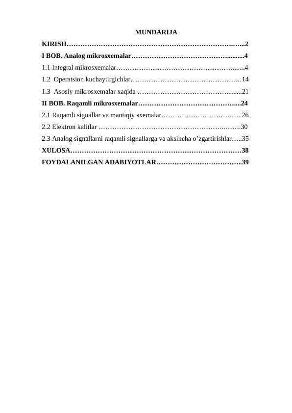 Analog  va  raqamli  mikrosxemalar to'g'rilangani
