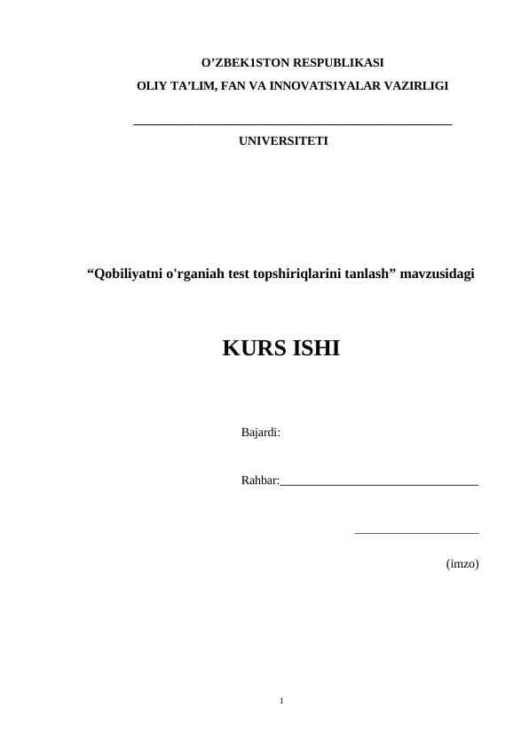 Qobiliyatni o'rganiah test topshiriqlarini tanlash