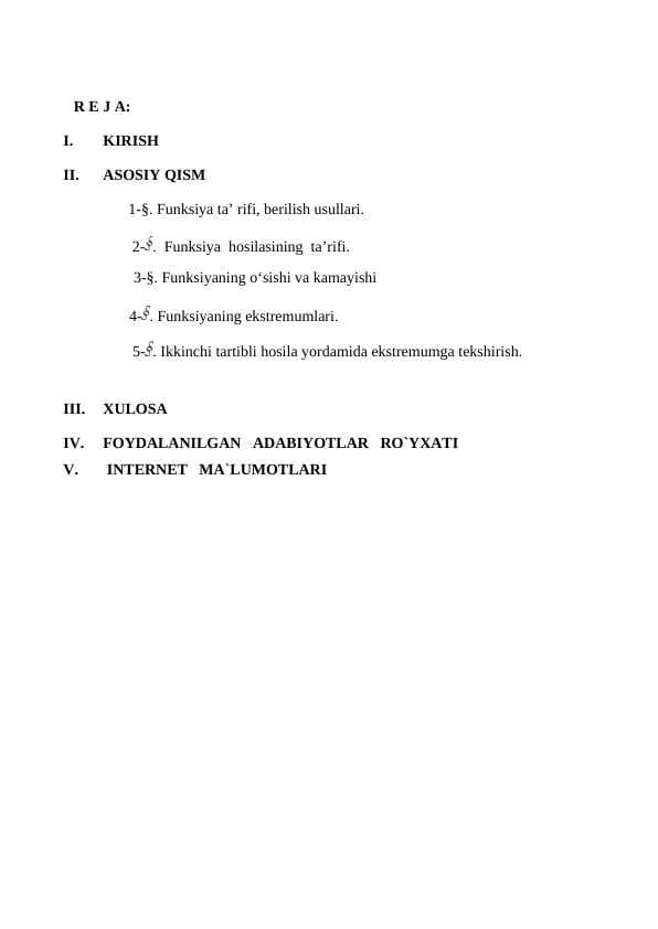 Bir o‘zgaruvchili funksiyaning monotonligi va ekstremumi
