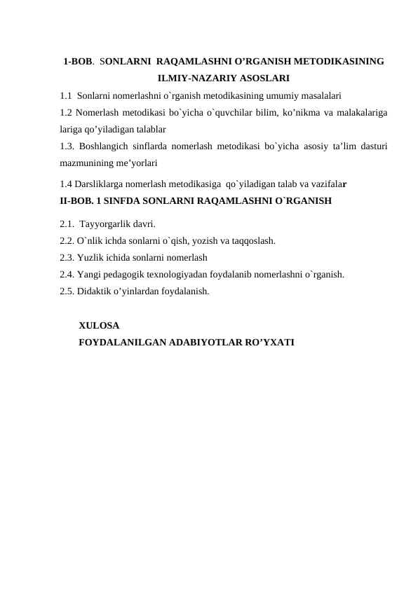 Birinchi sinfda sonlarni raqamlashga o`rgatish