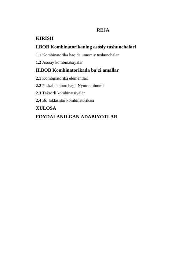 Bo’laklashlar kombinatorikasi
