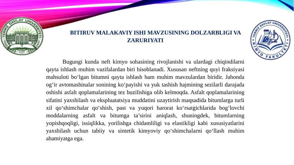 Ikkilamchi rezina chiqindi mahsulotlari bilan modifikatsiyalangan