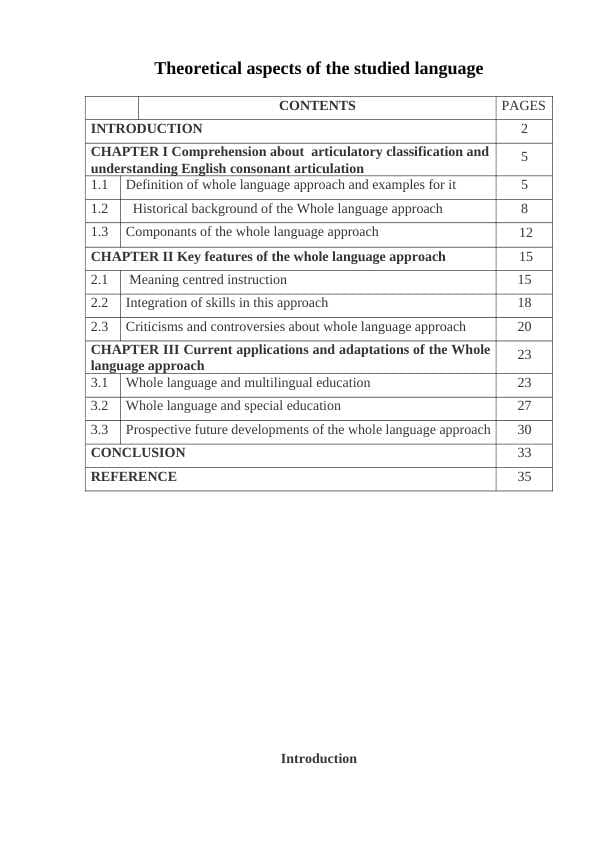 Theoretical aspects of the studied language