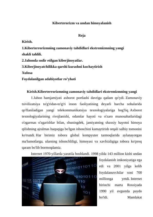 Kiberterorizm va undan himoyalanish