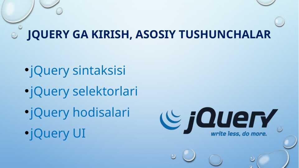 jqueryga kirish, asosiy tushunchalar