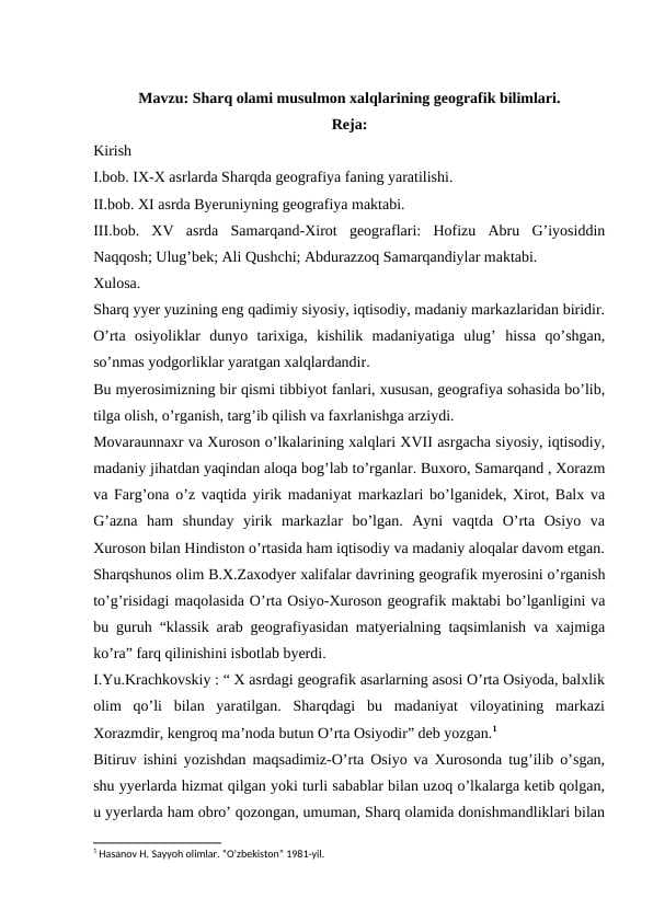 Sharq olami musulmon xalqlarining geografik bilimlari.