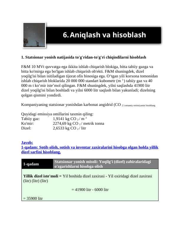 Chiqindi gazlarni Aniqlash va hisoblash