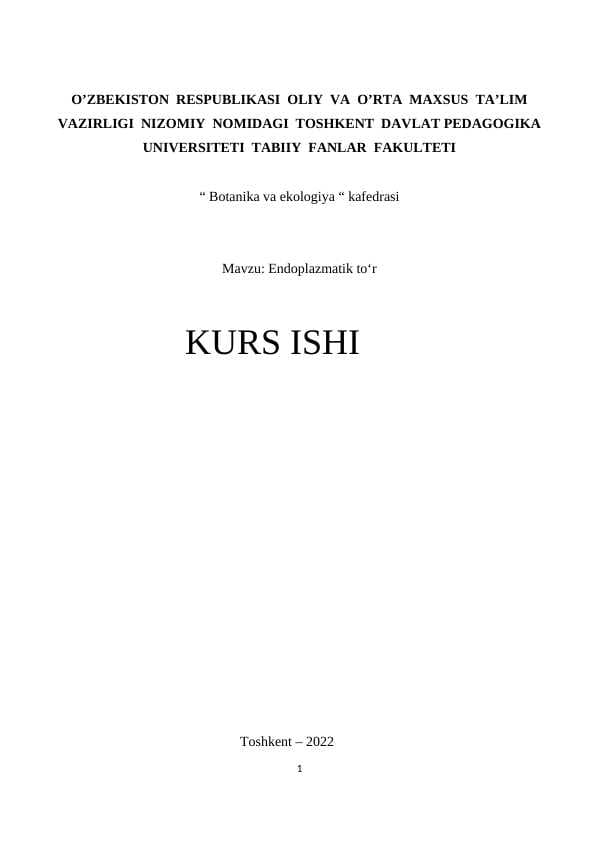 Endoplazmatik tor kurs ishi
