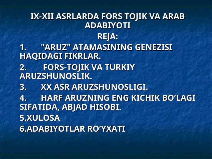 IX-XII ASRLARDA FORS TOJIK VA ARAB ADABIYOTI