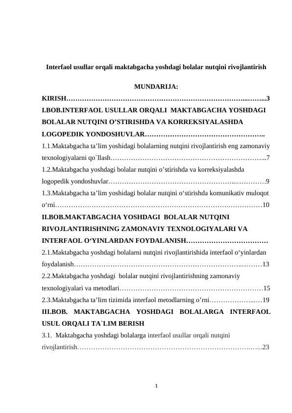 Interfaol usullar orqali maktabgacha yoshdagi bolalar nutqini rivojlantirish