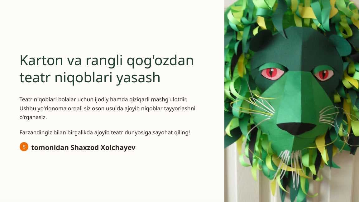 Karton va rangli qog'ozdan teatr niqoblari yasash