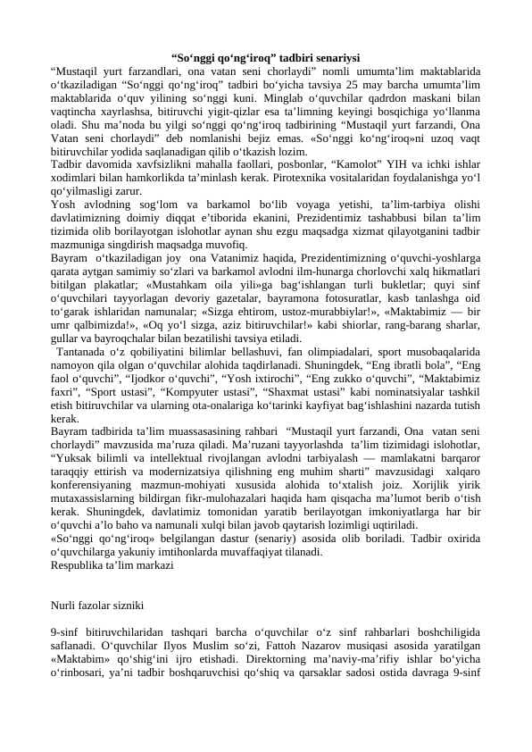 So'nggi qo'ng'iroq” tadbiri senariysi